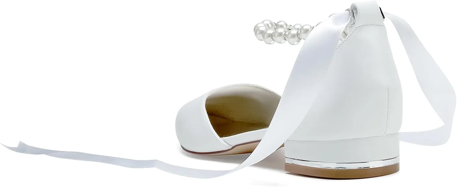 Hanfike Girls Womens Comfortable Shoes for Wedding Ankle Chains Formal Party Flats with Ribbon JY321