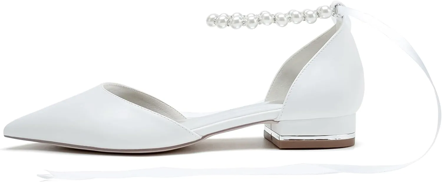 Hanfike Girls Womens Comfortable Shoes for Wedding Ankle Chains Formal Party Flats with Ribbon JY321