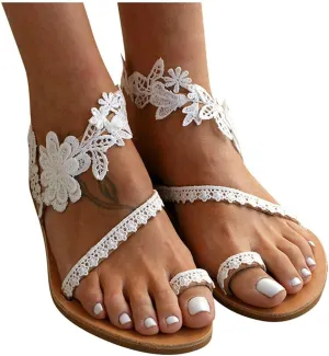 Hbeylia Boho Flat Sandals for Women,Rhinestones Pearl Design Toe Ring Jeweled Sandals Slip On Casual Beach Shoes for Wedding Bride Bridesmaid Ladies