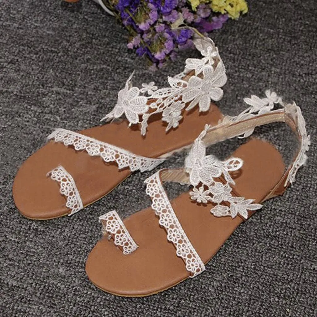 Hbeylia Boho Flat Sandals for Women,Rhinestones Pearl Design Toe Ring Jeweled Sandals Slip On Casual Beach Shoes for Wedding Bride Bridesmaid Ladies