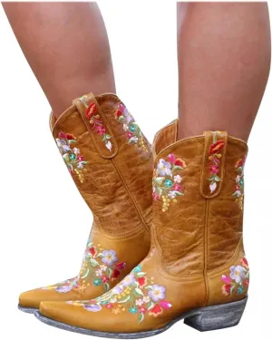 Hbeylia Cowboy Boots For Women Vintage Embroidery Pointed Toe Chunky Mid-Heels Western Cowgirls Boots Retro Slip On Wide Mid Calf Boots Riding Knight Ankle Booties