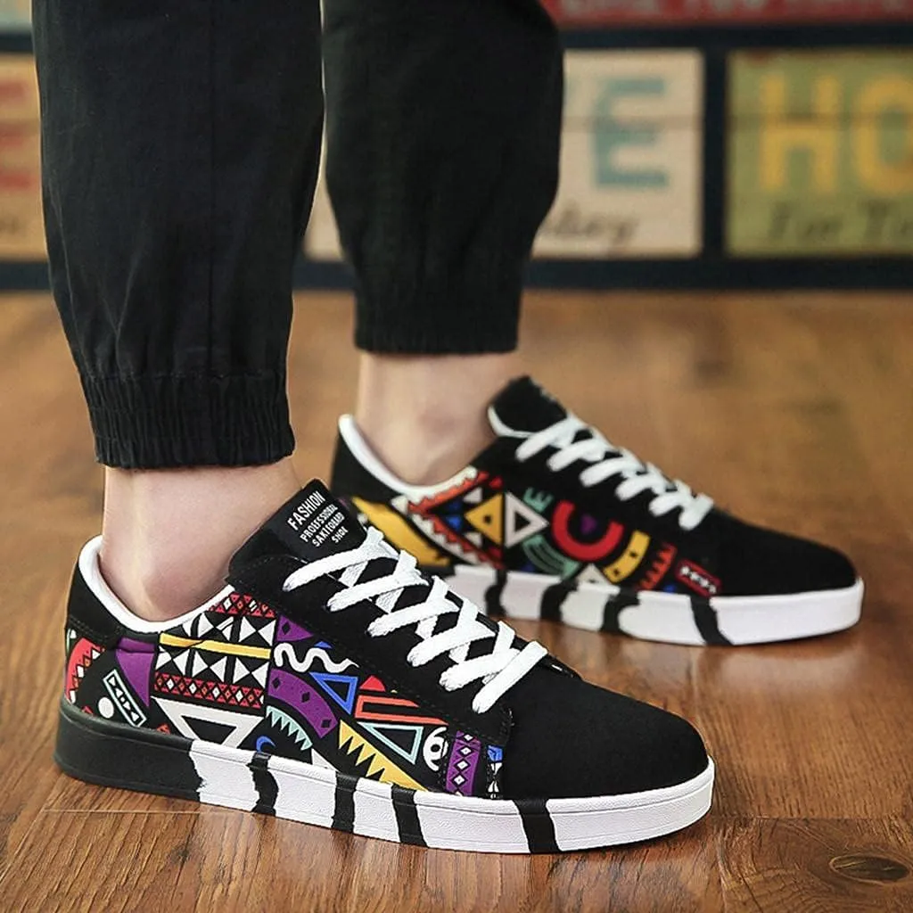Hbeylia Fashion Sneakers For Women Men Couples Casual Hip Hop Hipster Graffiti Lace Up Low Top Canvas Shoes Comfortable Play Sneakers Walking Driving Sport Running Skateboard Shoes For Boys Girls