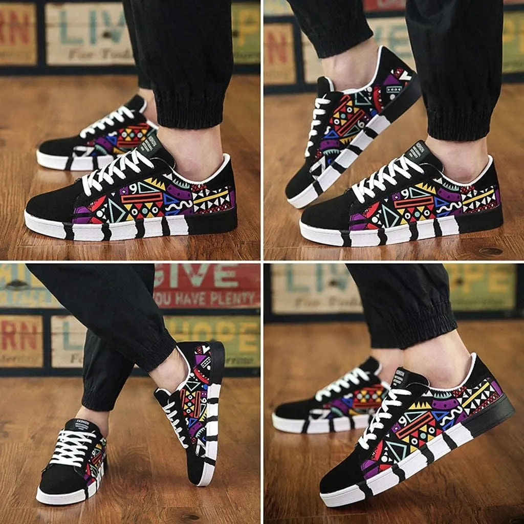 Hbeylia Fashion Sneakers For Women Men Couples Casual Hip Hop Hipster Graffiti Lace Up Low Top Canvas Shoes Comfortable Play Sneakers Walking Driving Sport Running Skateboard Shoes For Boys Girls