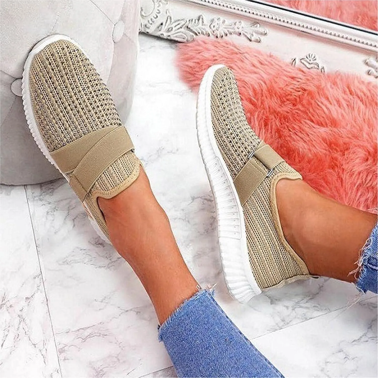 Hbeylia Walking Shoes For Women Fashion Casual Beads Platform Memory Foam Athletic Running Hiking Sports Shoes Lightweight Breathable Tennis Trainers For Skateboard Skiing Work Nurse