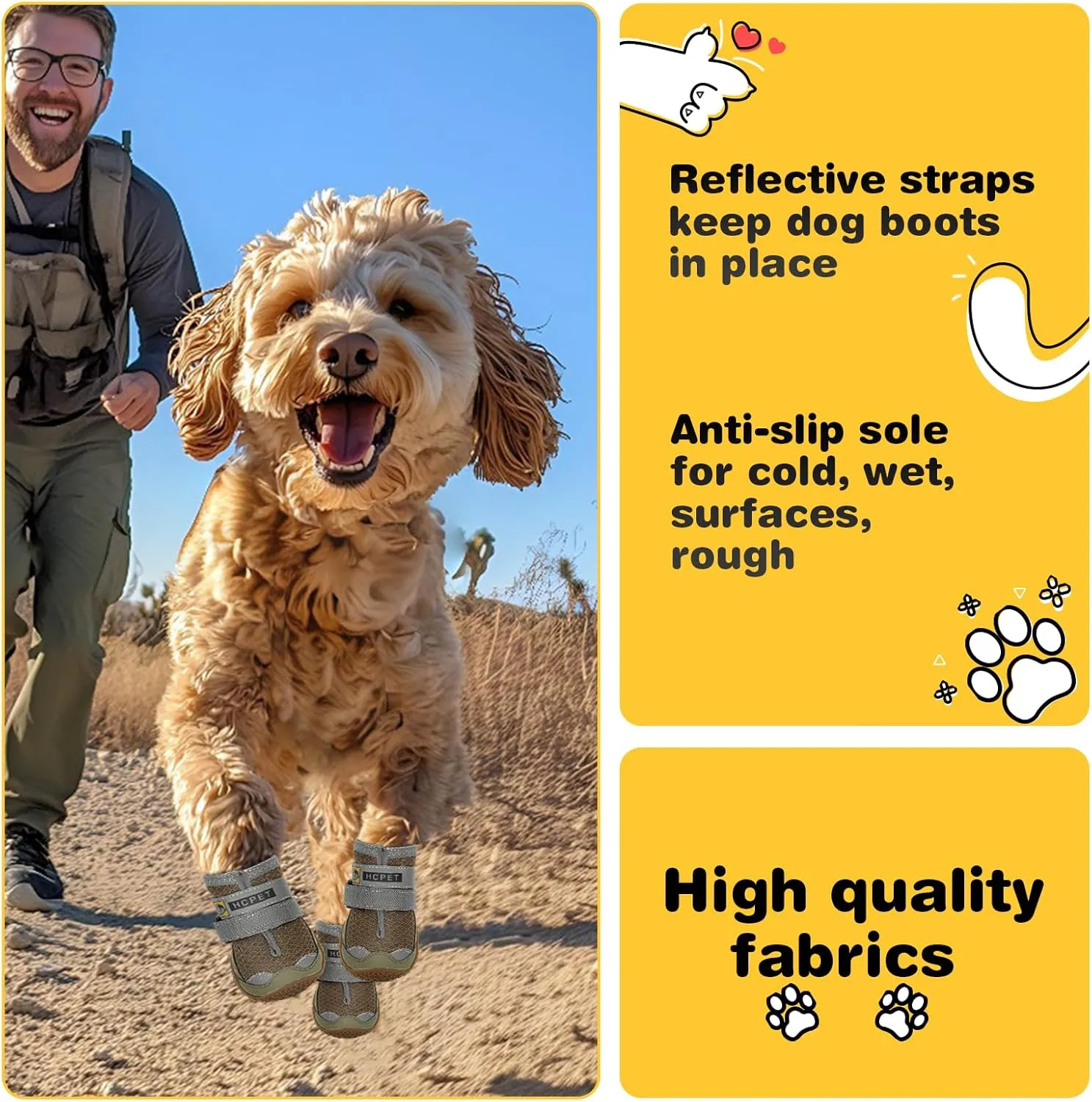 Hcpet Dog Shoes for Large Dogs, Breathable Dog Booties for Small Medium Dogs, Anti-Slip Dog Boots & Paw Protectors for Hot Pavement Winter Snow Hiking with Reflective Straps Army Green Size 1