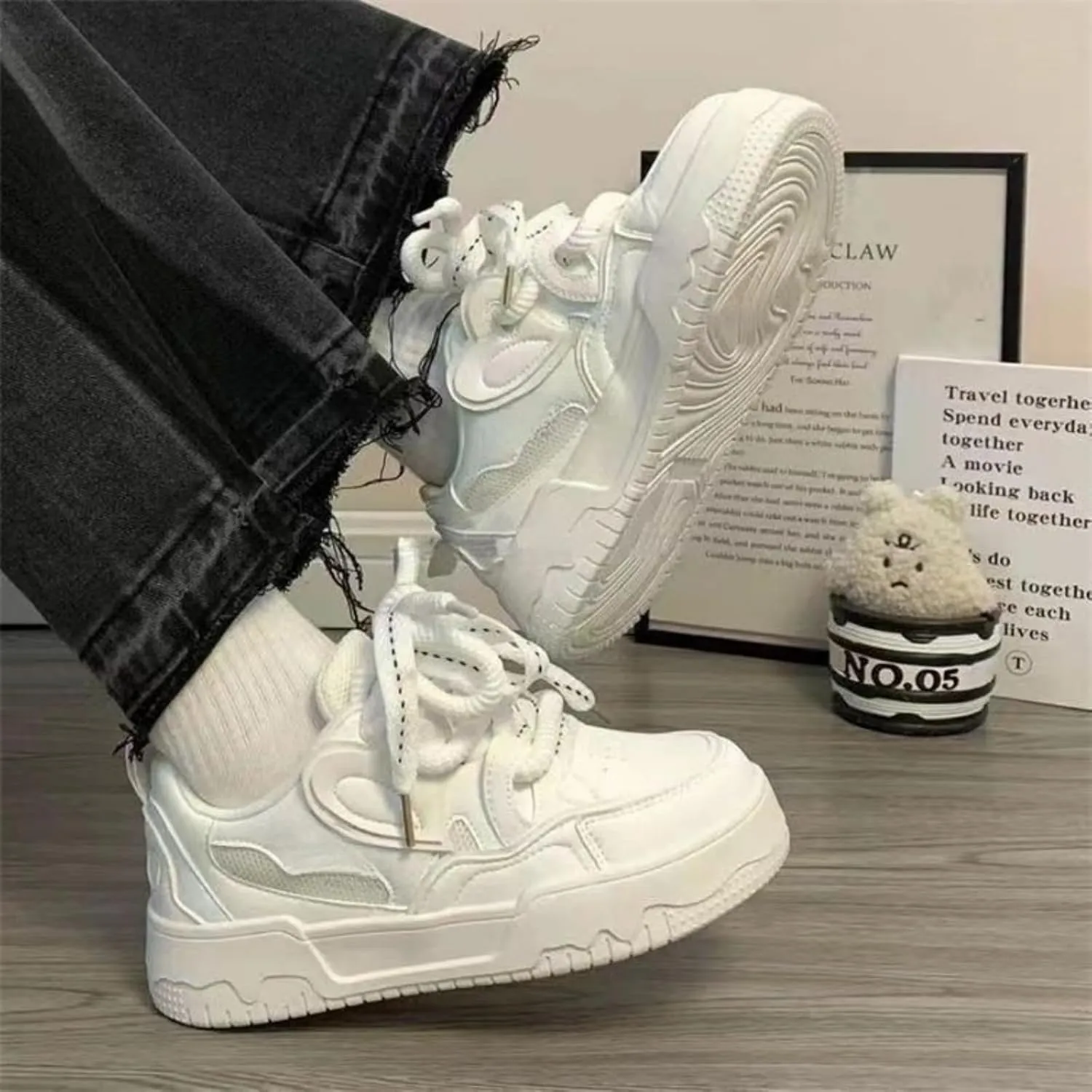 Heart Shaped Chunky Platform Sneakers - Cute Thick Sole 1.96 Inch - Comfortable Walking Shoes for Women