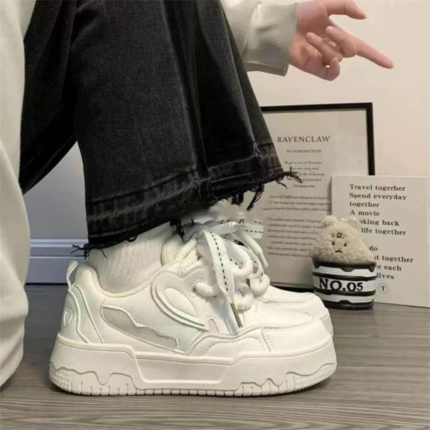 Heart Shaped Chunky Platform Sneakers - Cute Thick Sole 1.96 Inch - Comfortable Walking Shoes for Women