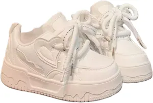 Heart Shaped Chunky Platform Sneakers - Cute Thick Sole 1.96 Inch - Comfortable Walking Shoes for Women