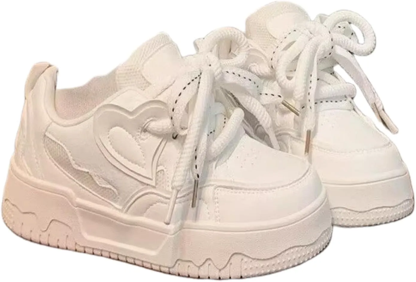 Heart Shaped Chunky Platform Sneakers - Cute Thick Sole 1.96 Inch - Comfortable Walking Shoes for Women