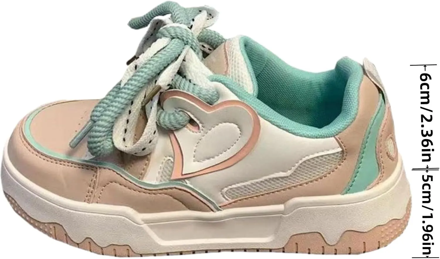 Heart Shaped Chunky Platform Sneakers - Cute Thick Sole 1.96 Inch - Comfortable Walking Shoes for Women