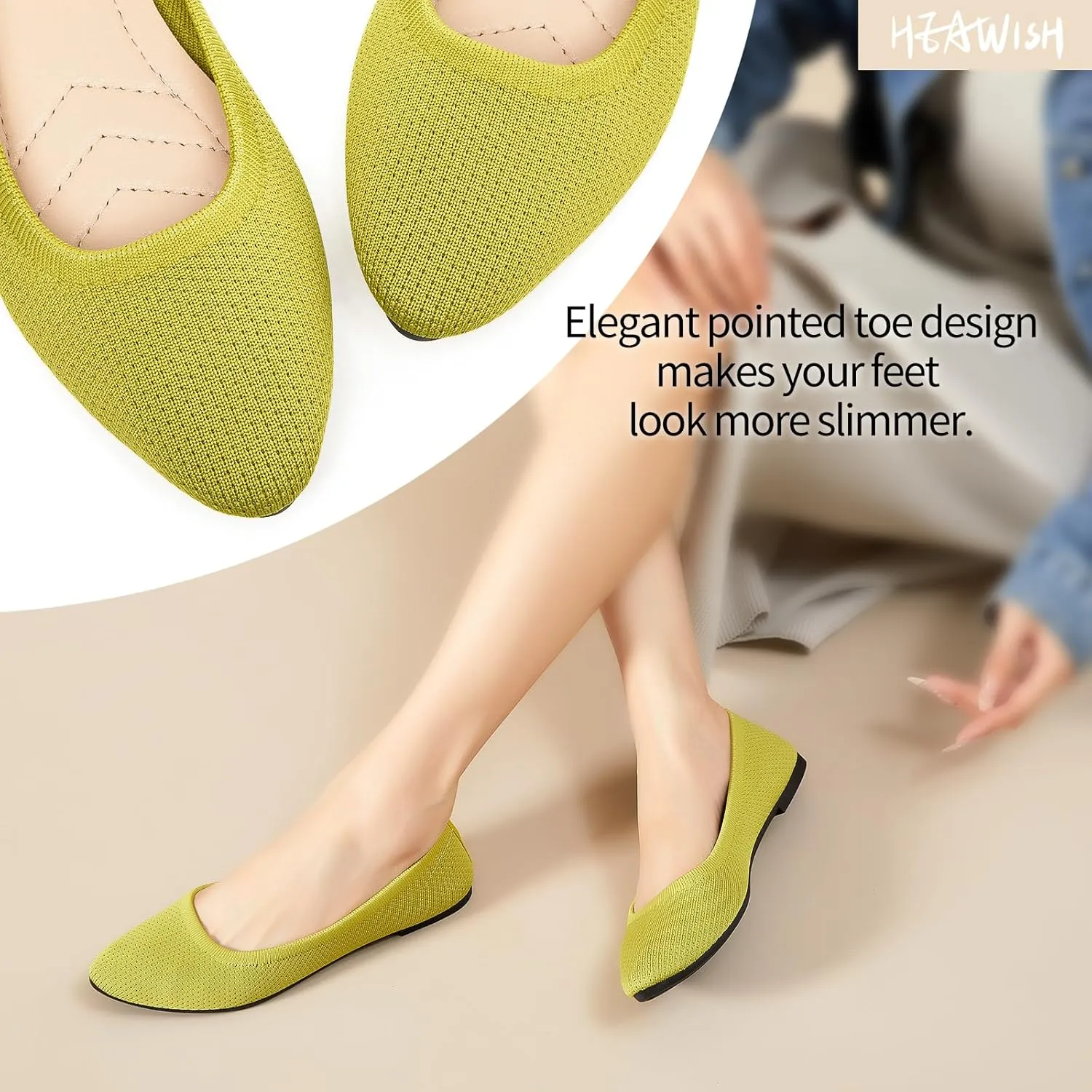 HEAWISH Women’s Ballet Flat Flats Shoes Comfortable Mesh Pointed Toe Slip On Dress Shoes