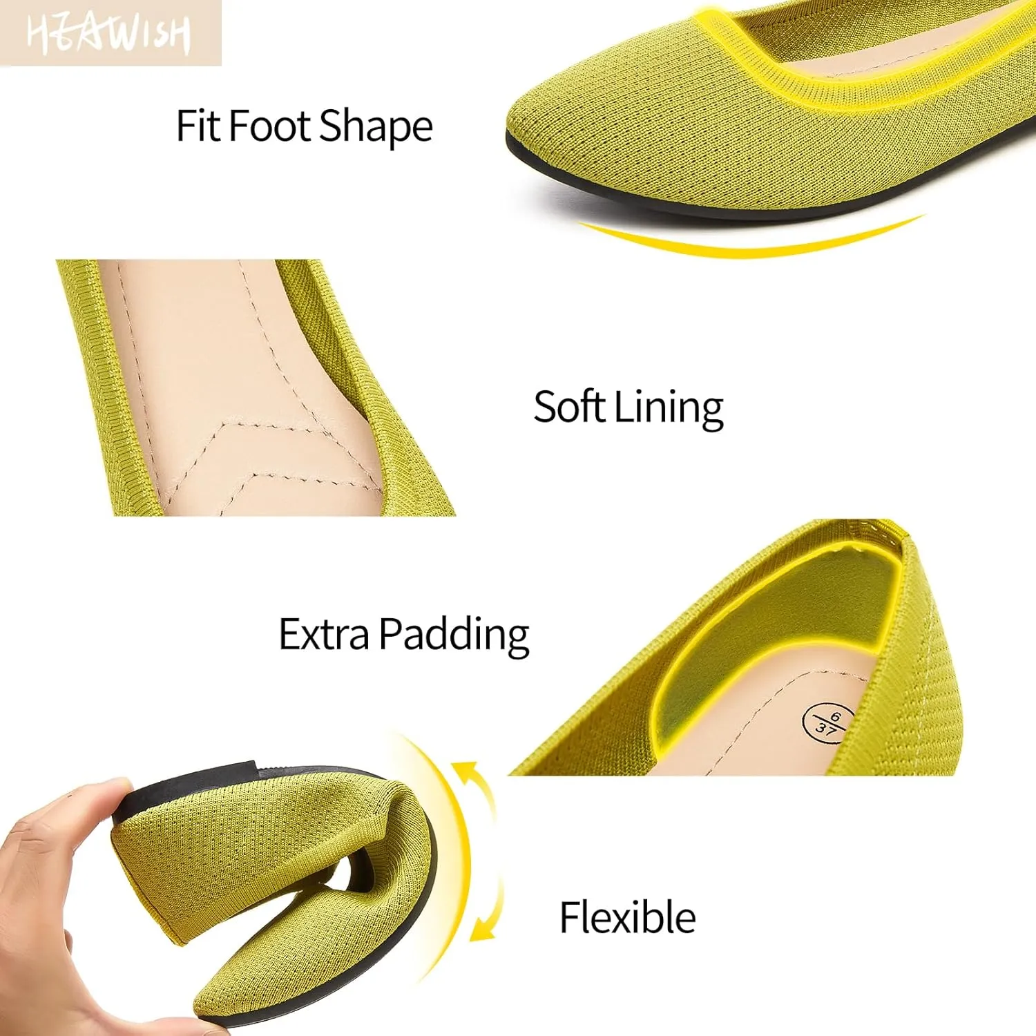 HEAWISH Women’s Ballet Flat Flats Shoes Comfortable Mesh Pointed Toe Slip On Dress Shoes