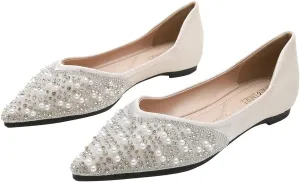 Hee grand Women's Slip On Pointed Toe Ballet Flats Rhinestone Sequins Fashion Flat Shoes for Work Wedding Dress Shoes