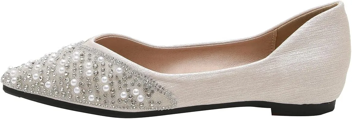 Hee grand Women's Slip On Pointed Toe Ballet Flats Rhinestone Sequins Fashion Flat Shoes for Work Wedding Dress Shoes