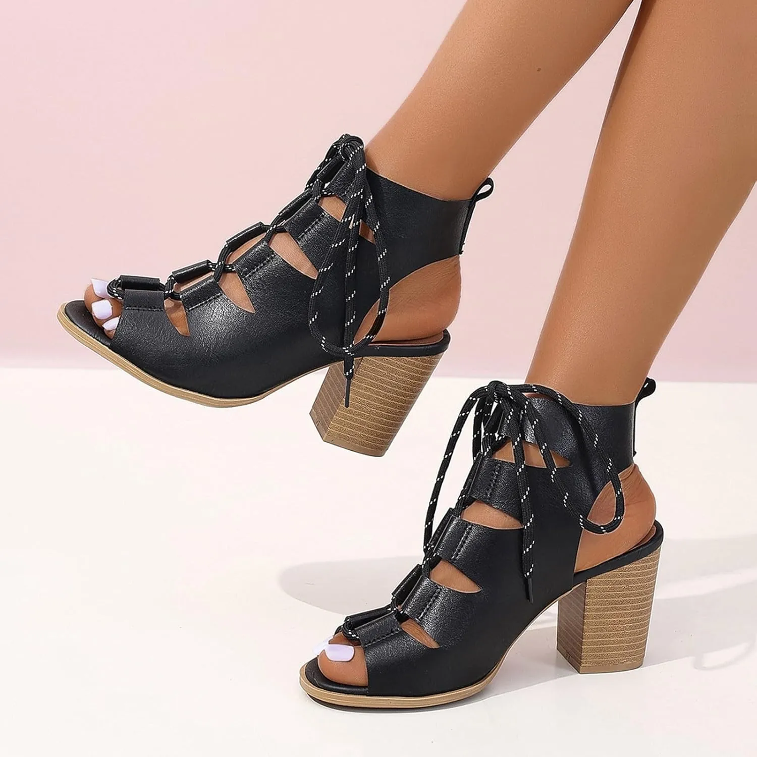Heels For Women Block Chunky High Heels Rope Open Toe Fashion Comfortable Ladies High Heel Sandals Cool