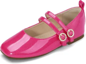 Hehainom Girls Dress Shoes Rhinestone Square Toe Toddler Flower Girl Ballet Flats Little Big Kids Mary Jane School Party Wedding Shoes
