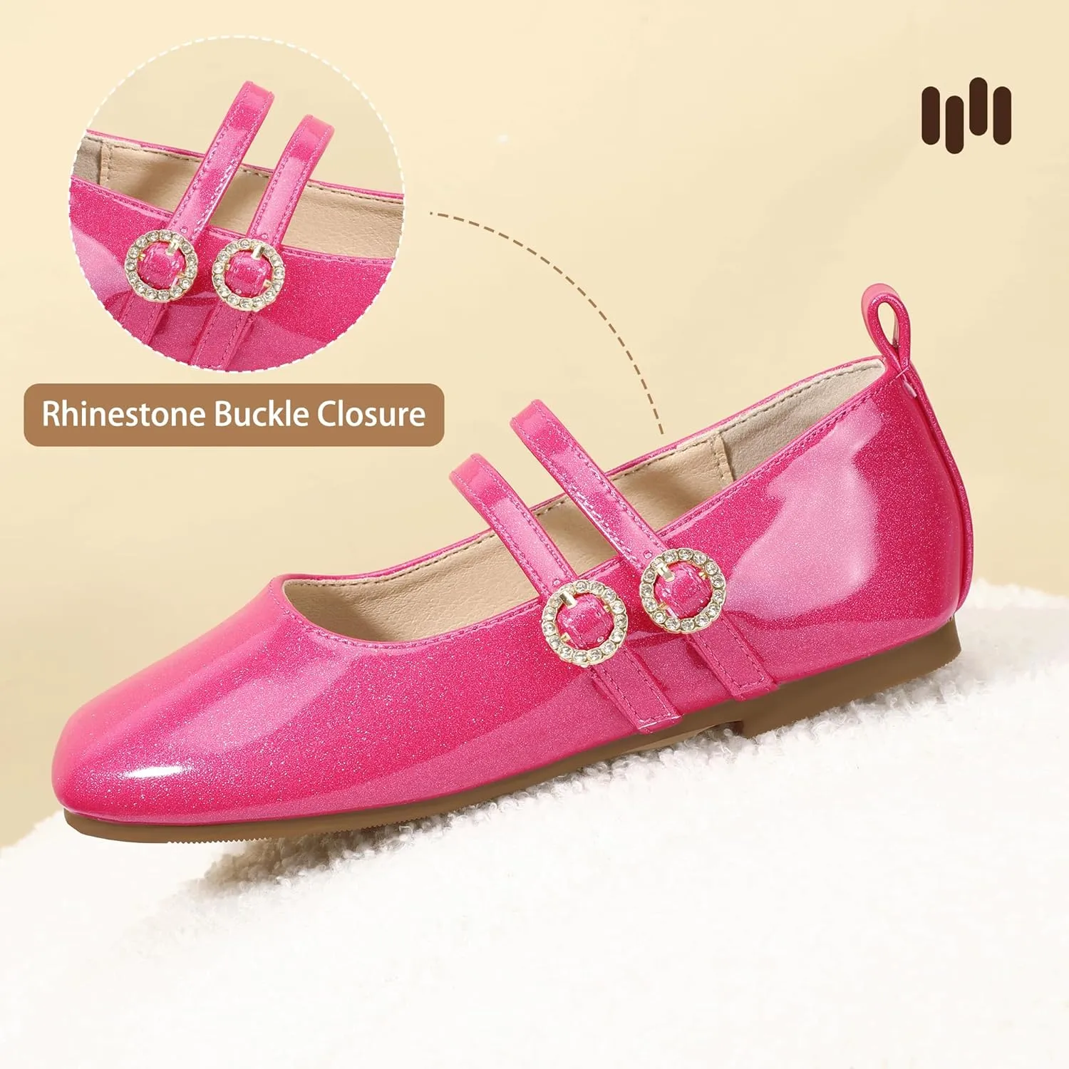 Hehainom Girls Dress Shoes Rhinestone Square Toe Toddler Flower Girl Ballet Flats Little Big Kids Mary Jane School Party Wedding Shoes