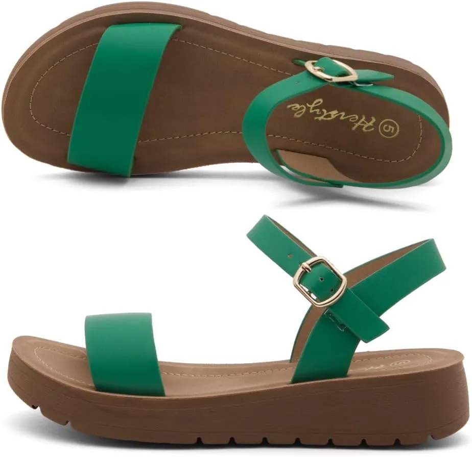 Herstyle Women’s Flat Sandals – One Band Ankle Strap Dressy Casual Sandals with Cushioned Footbed | Comfortable Open Toe Walking Shoes for Summer & Daily Wear