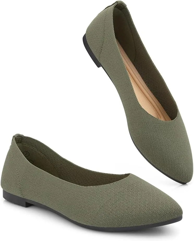 Herstyle Women’s Flats 2025 – Pointed Toe Knit Ballet Flat Shoes with Memory Foam, Slip-On Dressy Flats for Work, Office & Party, Comfy Business Casual Shoes for Travel
