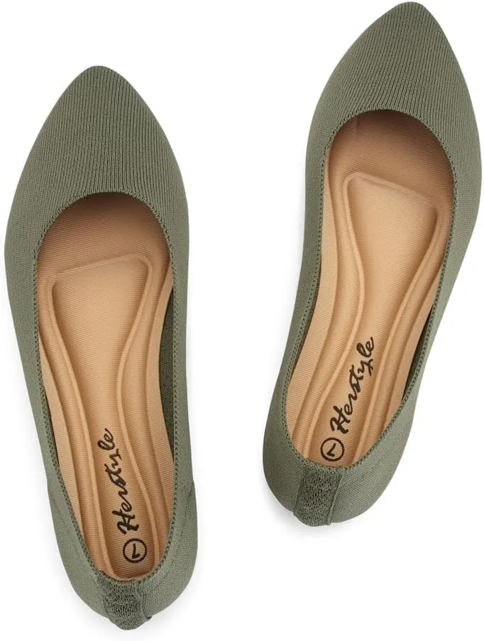Herstyle Women’s Flats 2025 – Pointed Toe Knit Ballet Flat Shoes with Memory Foam, Slip-On Dressy Flats for Work, Office & Party, Comfy Business Casual Shoes for Travel