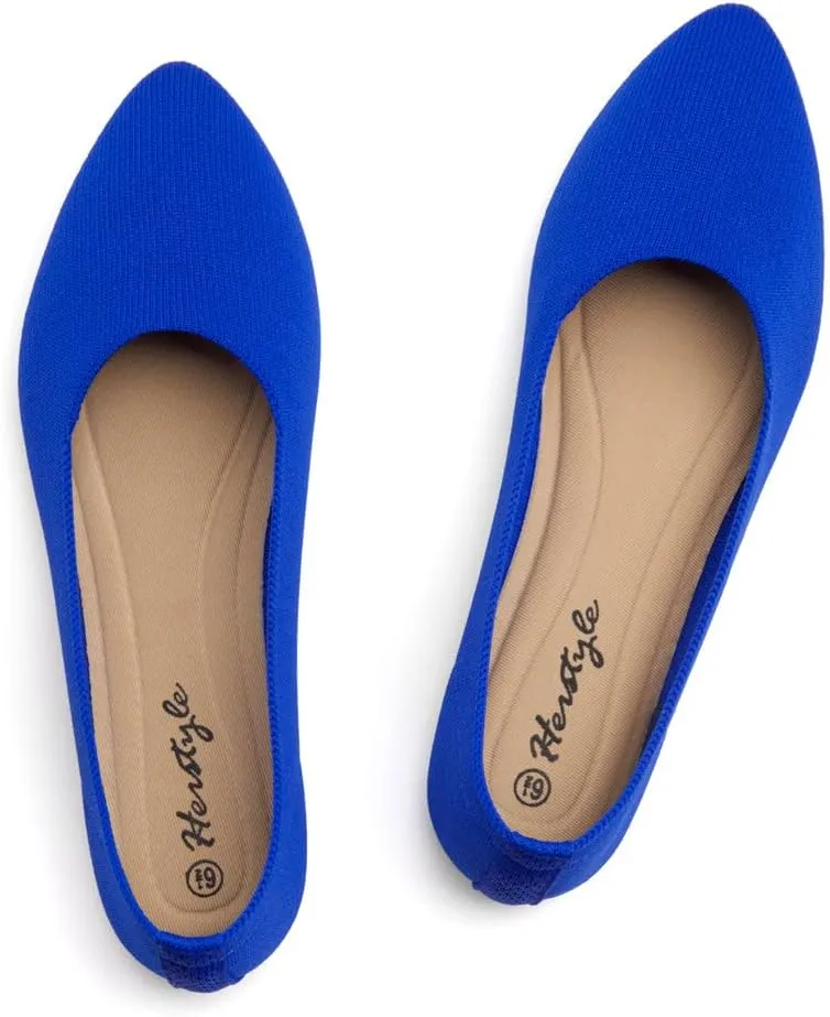 Herstyle Women’s Flats 2025 – Pointed Toe Knit Ballet Flat Shoes with Memory Foam, Slip-On Dressy Flats for Work, Office & Party, Comfy Business Casual Shoes for Travel