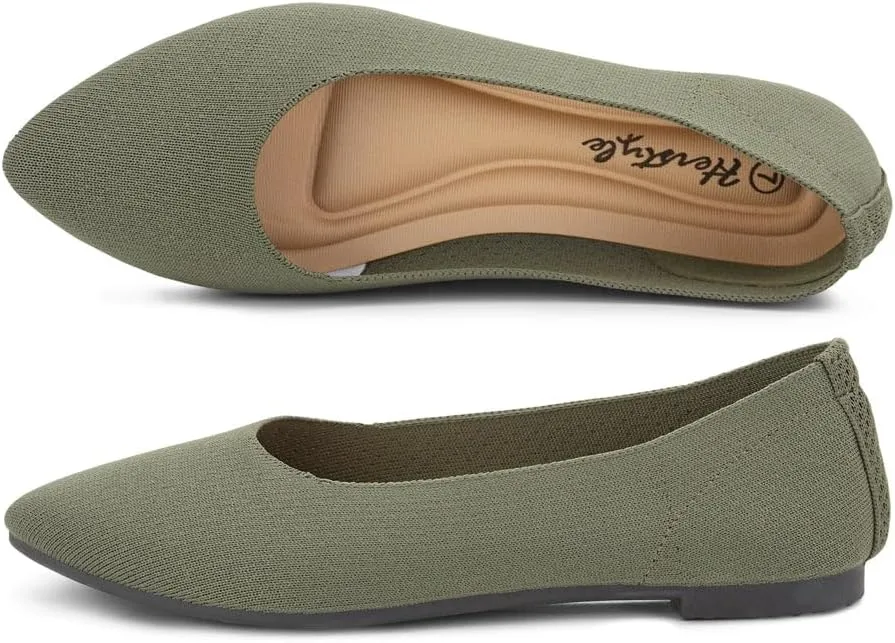 Herstyle Women’s Flats 2025 – Pointed Toe Knit Ballet Flat Shoes with Memory Foam, Slip-On Dressy Flats for Work, Office & Party, Comfy Business Casual Shoes for Travel