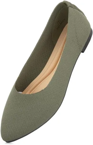 Herstyle Women’s Flats 2025 – Pointed Toe Knit Ballet Flat Shoes with Memory Foam, Slip-On Dressy Flats for Work, Office & Party, Comfy Business Casual Shoes for Travel