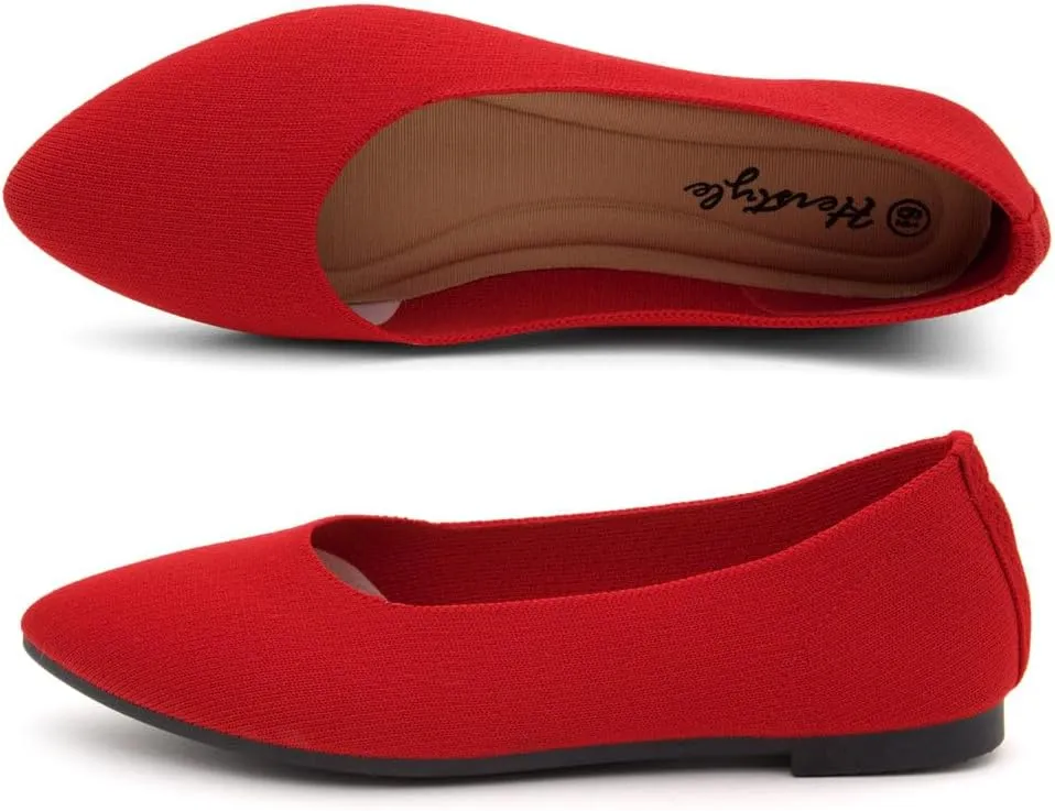 Herstyle Women’s Flats 2025 – Pointed Toe Knit Ballet Flat Shoes with Memory Foam, Slip-On Dressy Flats for Work, Office & Party, Comfy Business Casual Shoes for Travel