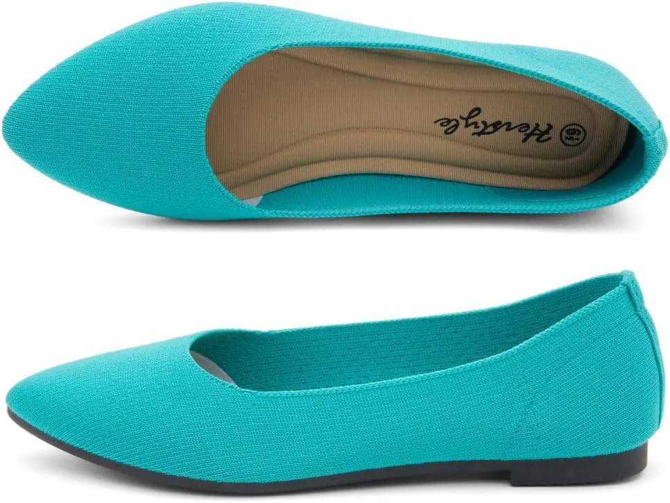 Herstyle Women’s Flats 2025 – Pointed Toe Knit Ballet Flat Shoes with Memory Foam, Slip-On Dressy Flats for Work, Office & Party, Comfy Business Casual Shoes for Travel