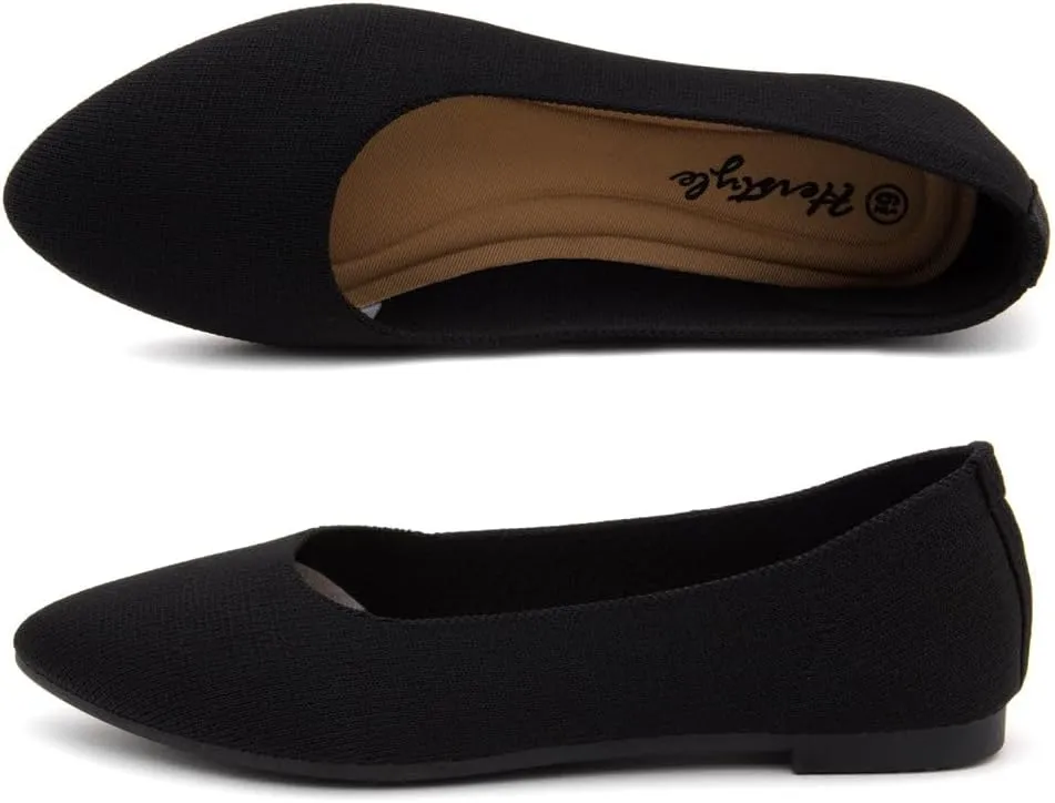 Herstyle Women’s Flats 2025 – Pointed Toe Knit Ballet Flat Shoes with Memory Foam, Slip-On Dressy Flats for Work, Office & Party, Comfy Business Casual Shoes for Travel