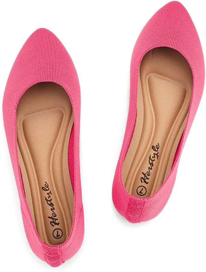 Herstyle Women’s Flats 2025 – Pointed Toe Knit Ballet Flat Shoes with Memory Foam, Slip-On Dressy Flats for Work, Office & Party, Comfy Business Casual Shoes for Travel