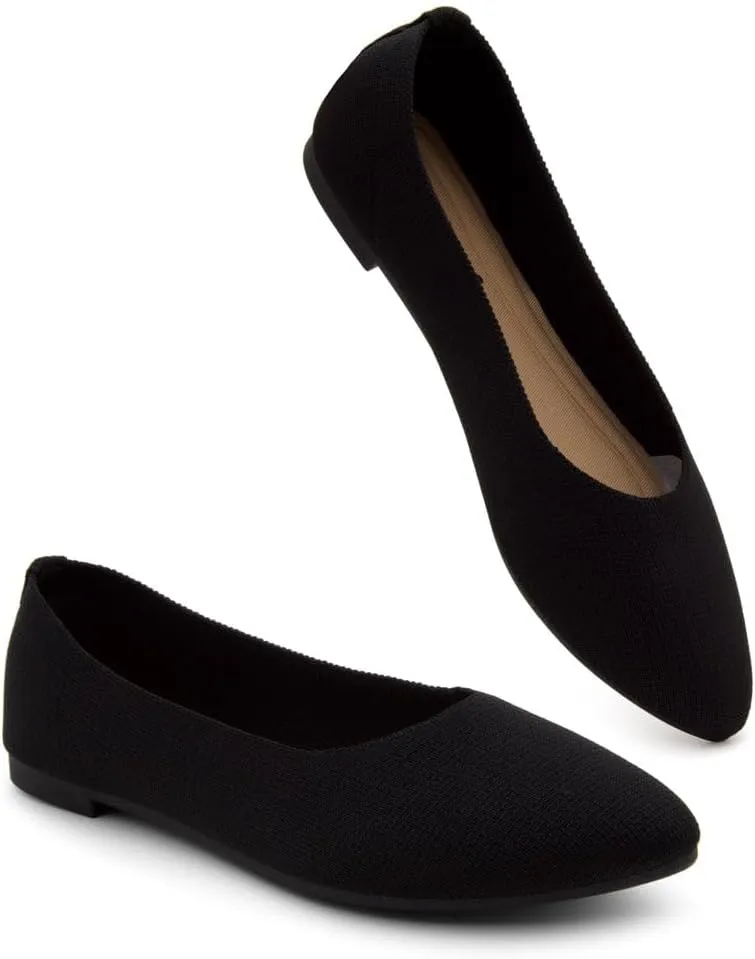Herstyle Women’s Flats 2025 – Pointed Toe Knit Ballet Flat Shoes with Memory Foam, Slip-On Dressy Flats for Work, Office & Party, Comfy Business Casual Shoes for Travel