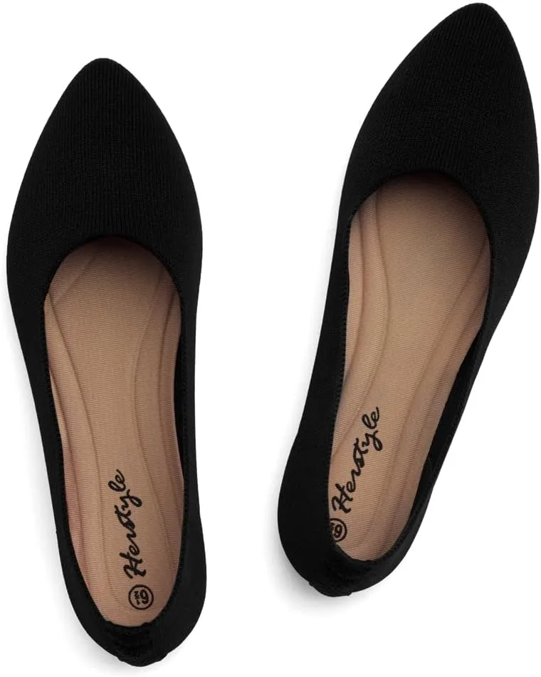 Herstyle Women’s Flats 2025 – Pointed Toe Knit Ballet Flat Shoes with Memory Foam, Slip-On Dressy Flats for Work, Office & Party, Comfy Business Casual Shoes for Travel