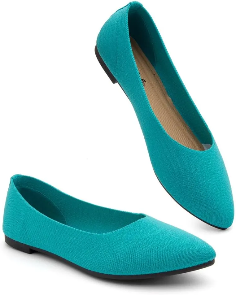 Herstyle Women’s Flats 2025 – Pointed Toe Knit Ballet Flat Shoes with Memory Foam, Slip-On Dressy Flats for Work, Office & Party, Comfy Business Casual Shoes for Travel