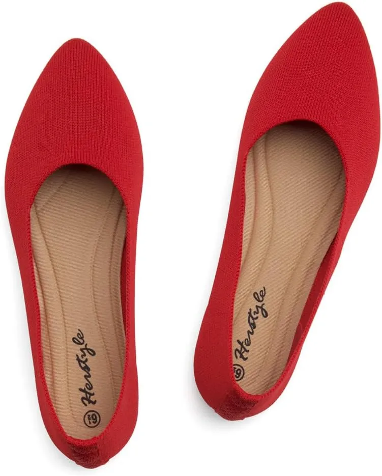Herstyle Women’s Flats 2025 – Pointed Toe Knit Ballet Flat Shoes with Memory Foam, Slip-On Dressy Flats for Work, Office & Party, Comfy Business Casual Shoes for Travel
