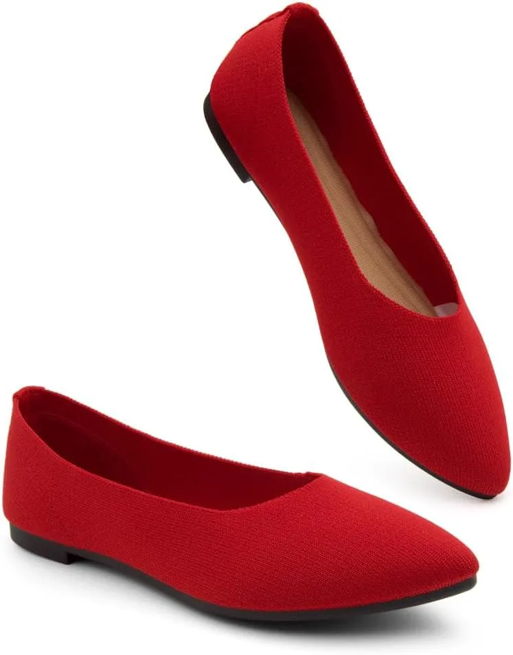Herstyle Women’s Flats 2025 – Pointed Toe Knit Ballet Flat Shoes with Memory Foam, Slip-On Dressy Flats for Work, Office & Party, Comfy Business Casual Shoes for Travel