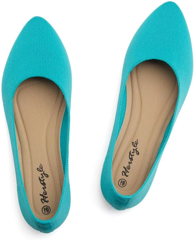 Herstyle Women’s Flats 2025 – Pointed Toe Knit Ballet Flat Shoes with Memory Foam, Slip-On Dressy Flats for Work, Office & Party, Comfy Business Casual Shoes for Travel