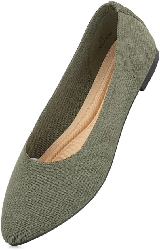 Herstyle Women’s Flats 2025 – Pointed Toe Knit Ballet Flat Shoes with Memory Foam, Slip-On Dressy Flats for Work, Office & Party, Comfy Business Casual Shoes for Travel