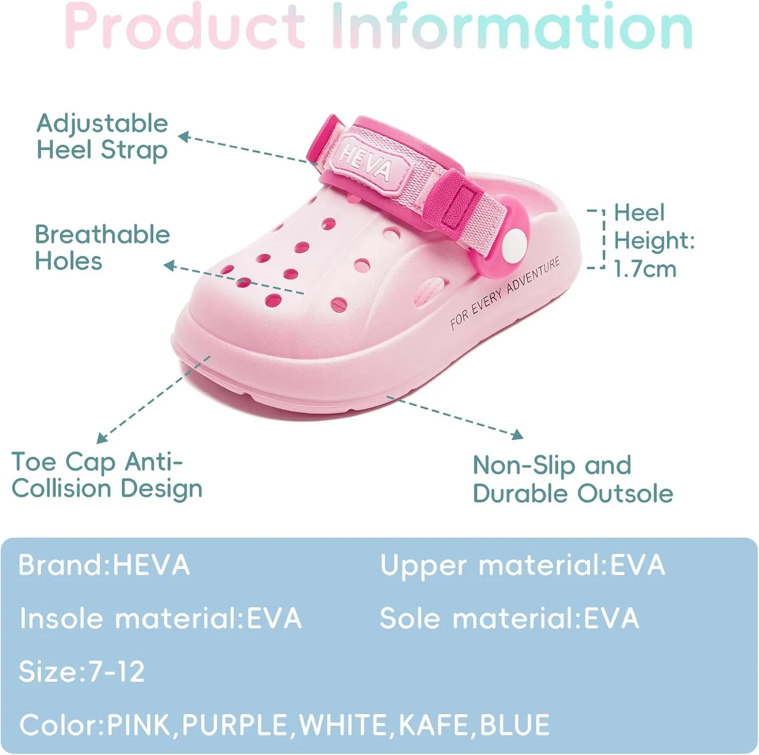 HEVA Boys Girls Garden Clogs Lightweight Beach Sandals Breathable Slip On Water Shoes for Toddler/Little Kids