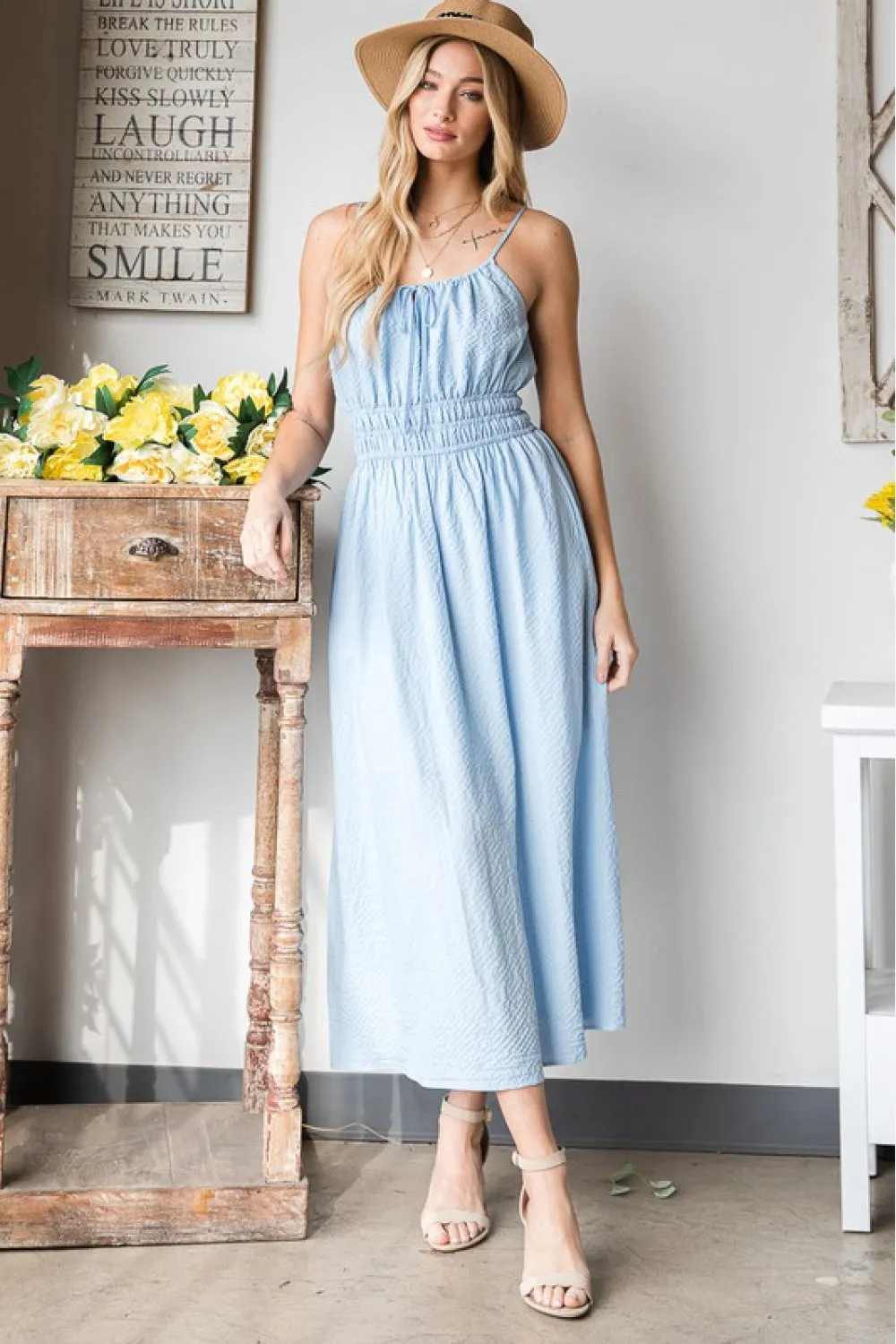 HEYSON French Riviera Textured Woven Sleeveless Dress