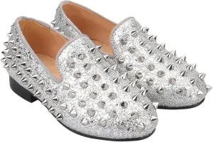 HI&HANN Toddler Boys Girls Spikes Dress Shoes Little Kid Leather Shoes Wedding Dress Shoes Slip On Loafer Flats Shoes Matching Outfits