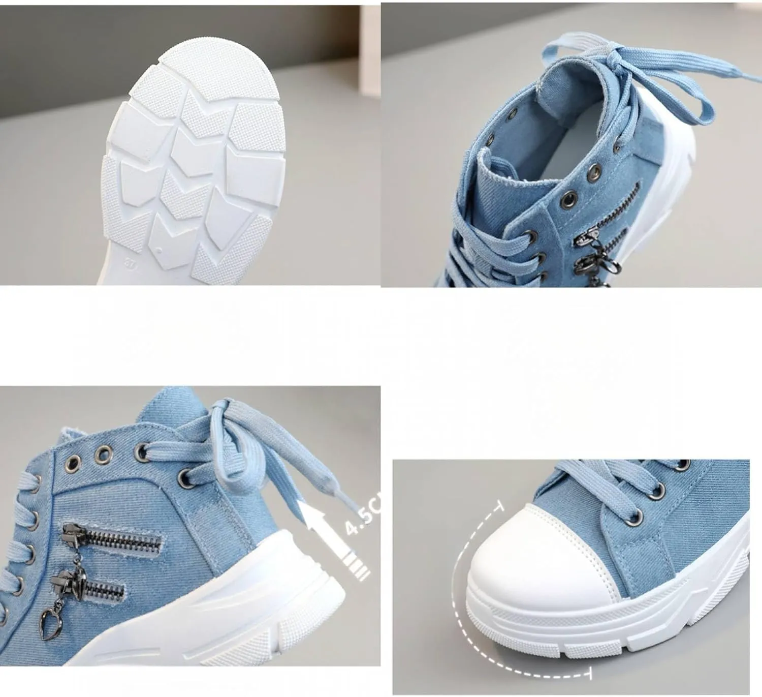 High Top Shoes Canvas Walking Sneaker for Women Platform Chunky Shoes Decorated with Straps and Zippers Skid-Resistant