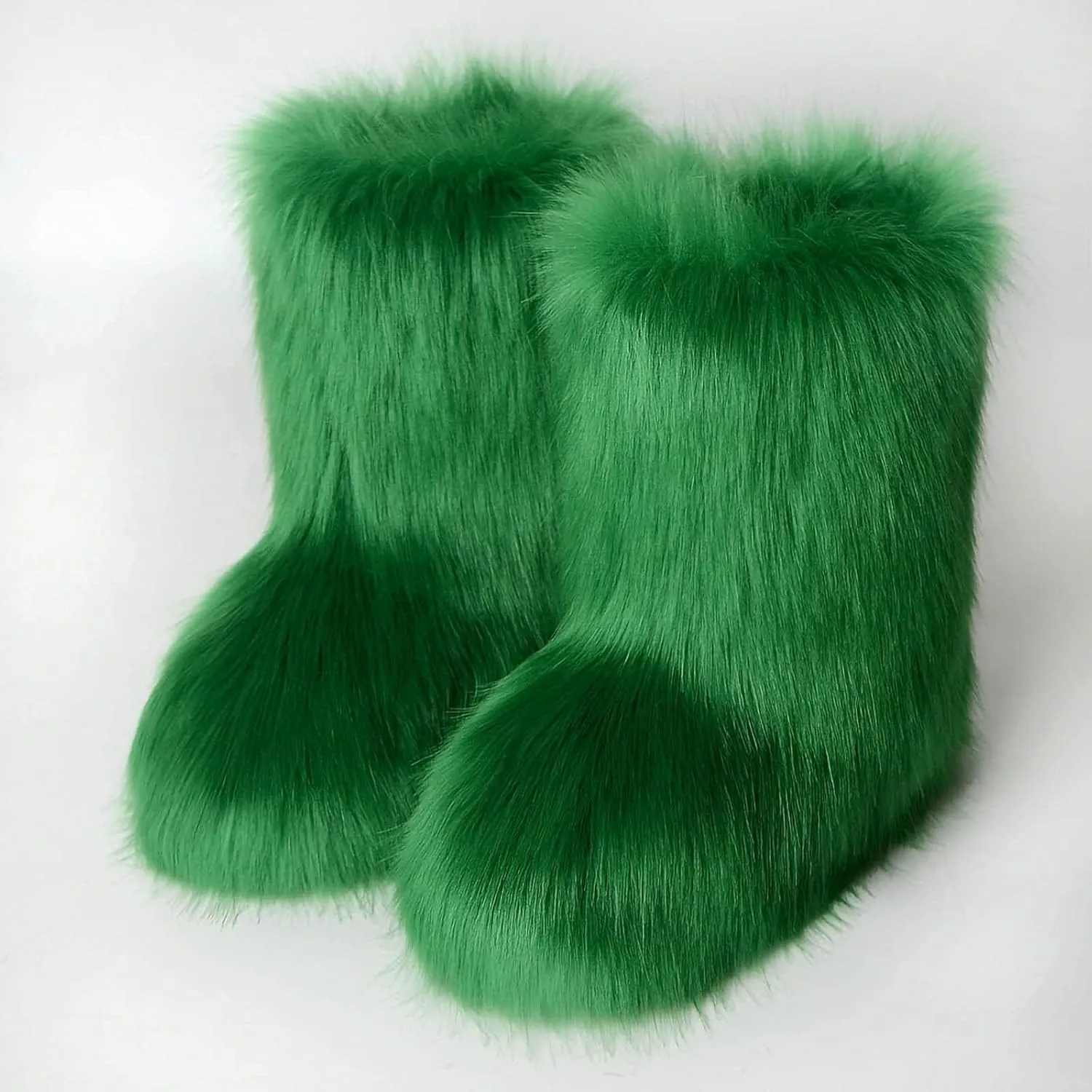 HINDOLA Womens Faux Fur Boots Winter Comfy Plush Warm Snow Boots Fuzzy Fluffy Furry Round Toe Suede Boots Comfortable Winter Ankle Booties Anti Slip Outdoor Indoor Flat Shoes