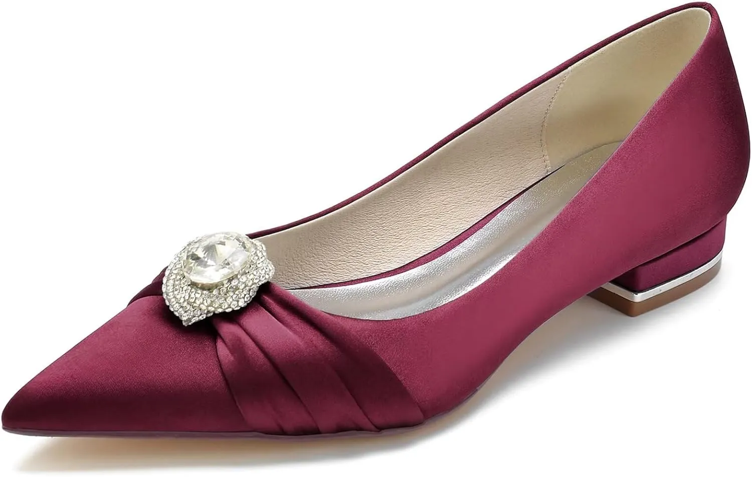 HNVAVQ Womens Bridal Wedding Shoes Low Heel Satin Pumps Ladies Slip On Prom Bridesmaid Pumps Flat Shoes