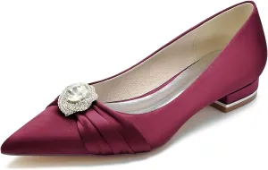 HNVAVQ Womens Bridal Wedding Shoes Low Heel Satin Pumps Ladies Slip On Prom Bridesmaid Pumps Flat Shoes