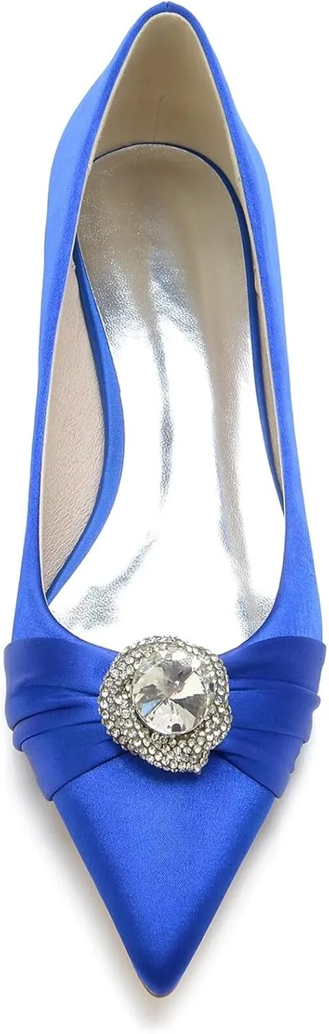 HNVAVQ Womens Bridal Wedding Shoes Low Heel Satin Pumps Ladies Slip On Prom Bridesmaid Pumps Flat Shoes