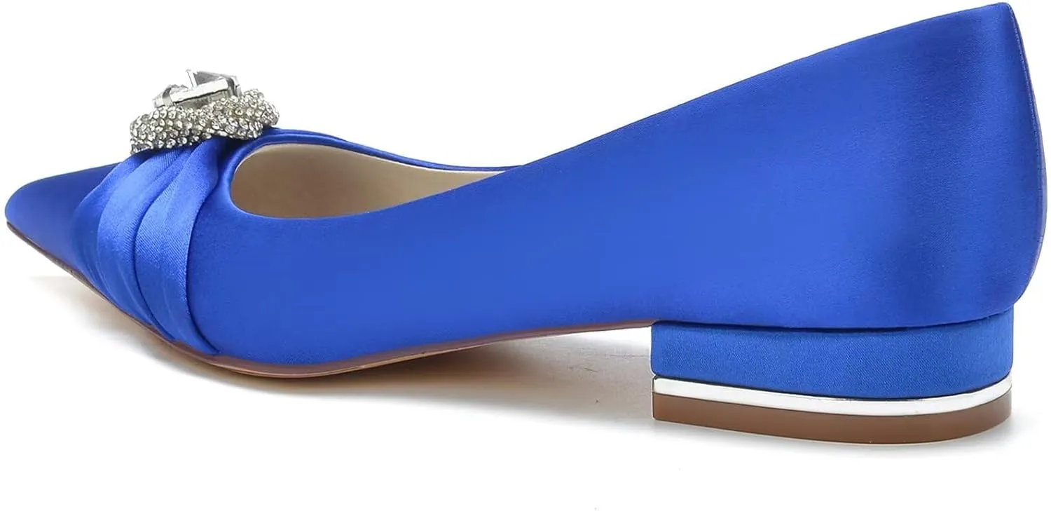 HNVAVQ Womens Bridal Wedding Shoes Low Heel Satin Pumps Ladies Slip On Prom Bridesmaid Pumps Flat Shoes