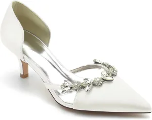 HNVAVQ Women's Elegant Closed Pointed Toe Wedding Shoes Kitten Heels Rhinestone Bridal Pumps Stiletto Heels Party Court Shoes for Bride Bridesmaid,6 CM