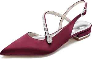 HNVAVQ Women's Flat Pumps Pointed Toe Flats Rhinestone Slingback Low Heel Wedding Shoes for Bride Prom Dress Shoes