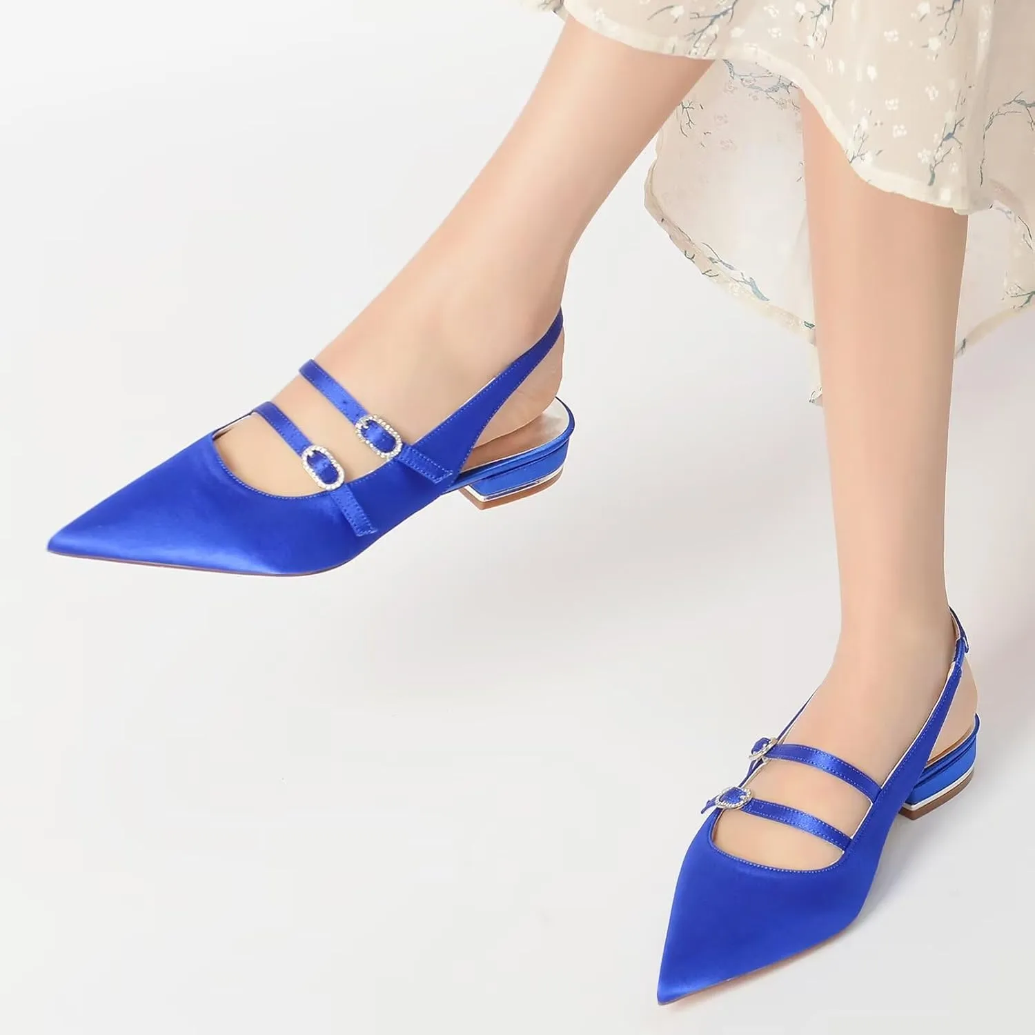 HNVAVQ Women's Flat Shoes Pointed Toe Strappy Slingback Ballet Flats Wedding Office Work Bridal Formal Dress Shoes for Women Comfortable Cute Ladies Satin Flats Low Heels Pumps